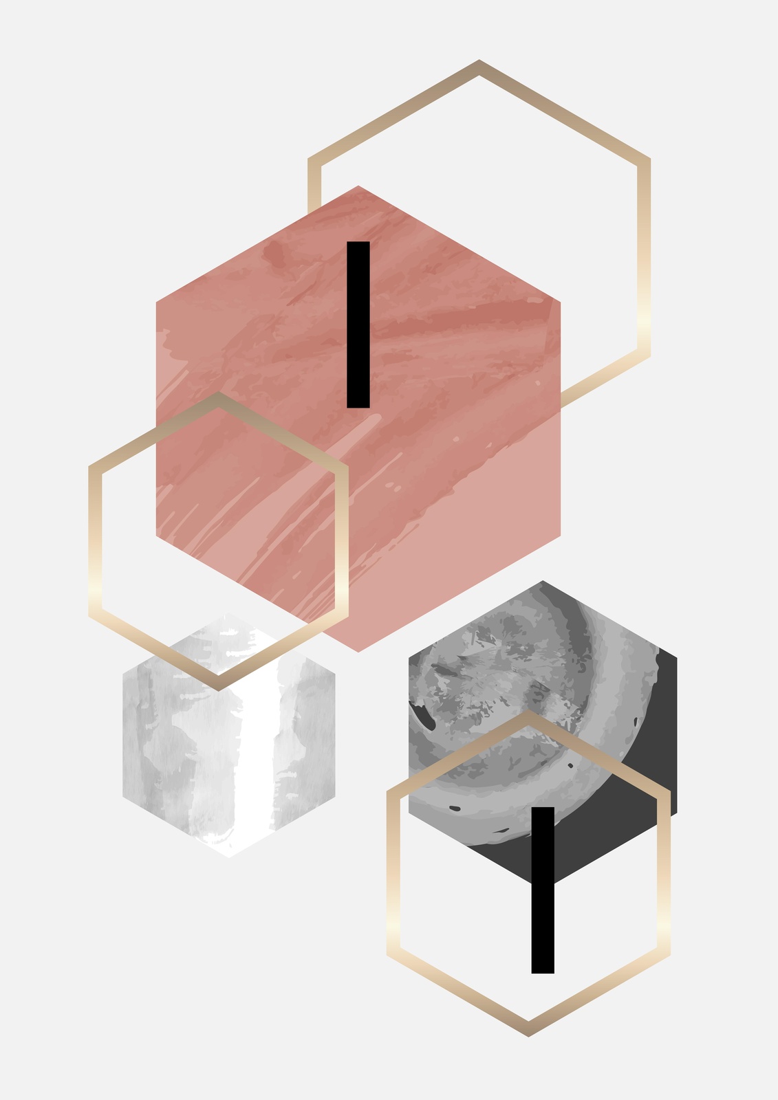 Geometric Hexagon Blush & Moon Wall Art