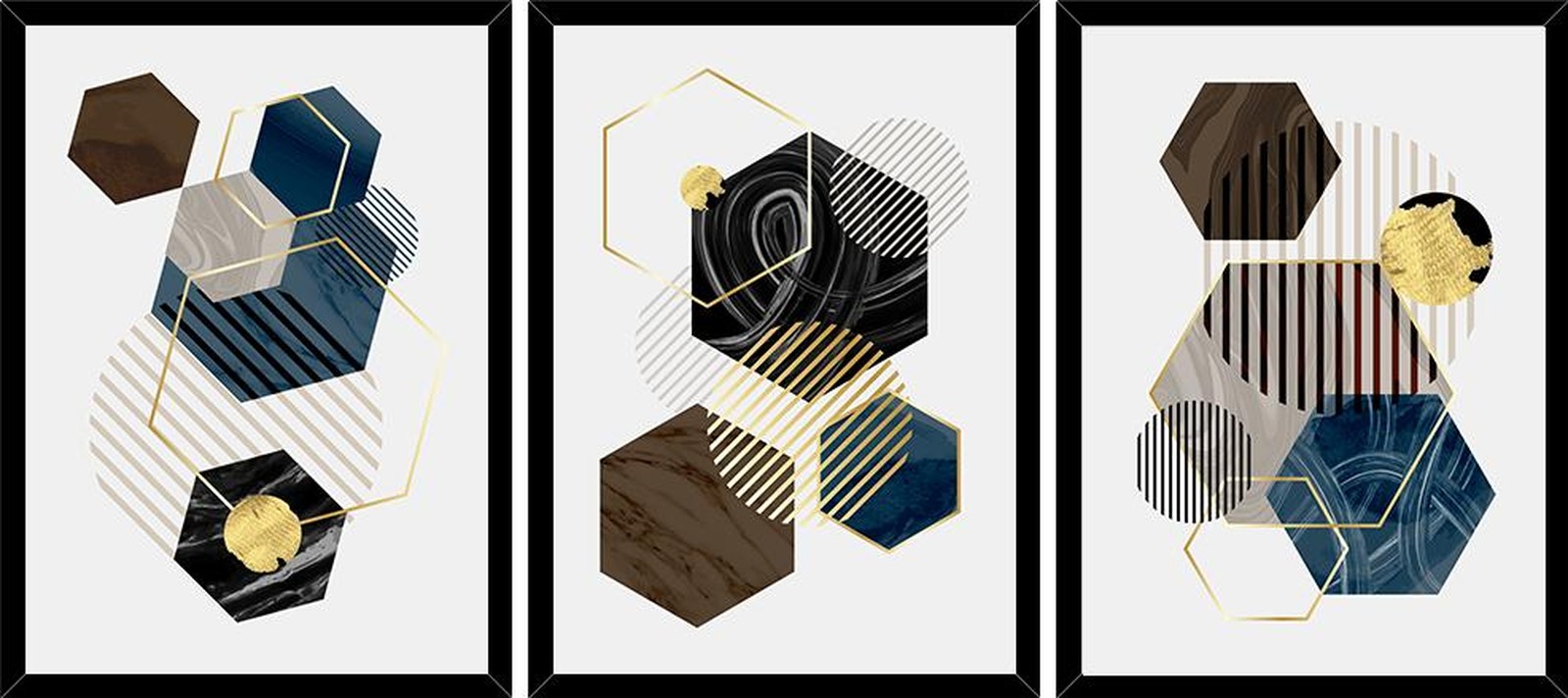 Geometric Hexagon Gold Abstract Wall Art Wall Art
