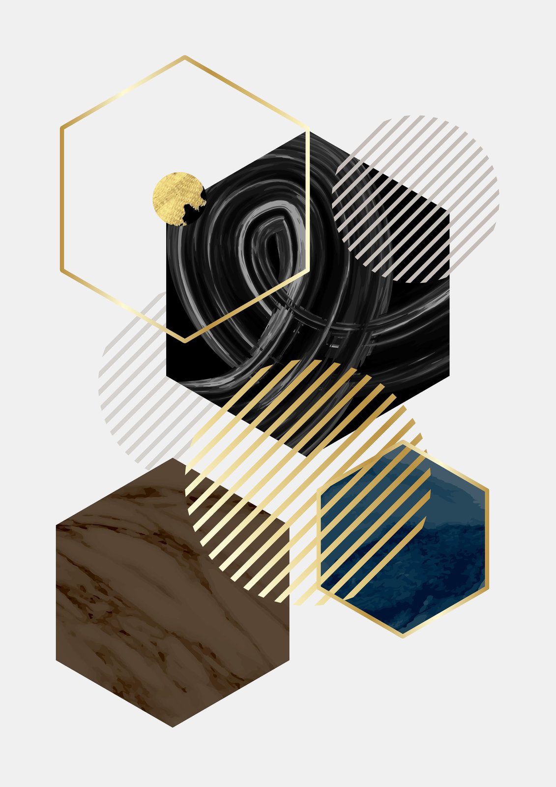 Geometric Abstract Gold & Marble Wall Art
