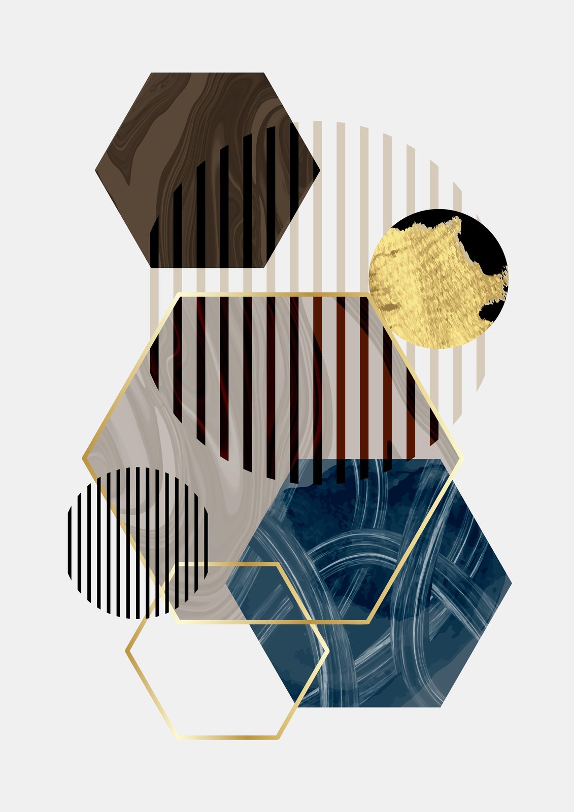 Modern Geometric Gold Hexagon Wall Art