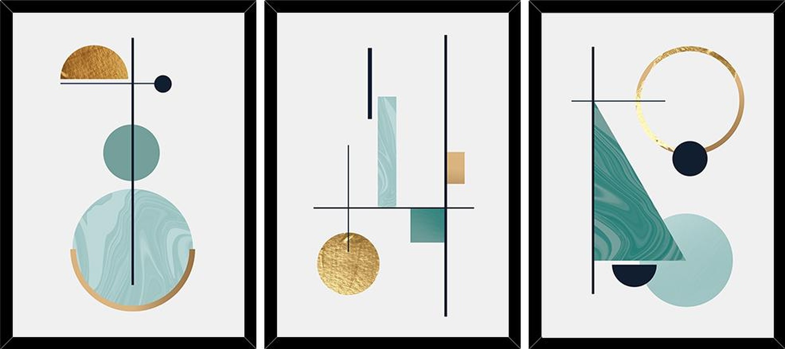 Abstract Geometric Teal Gold Set Wall Art