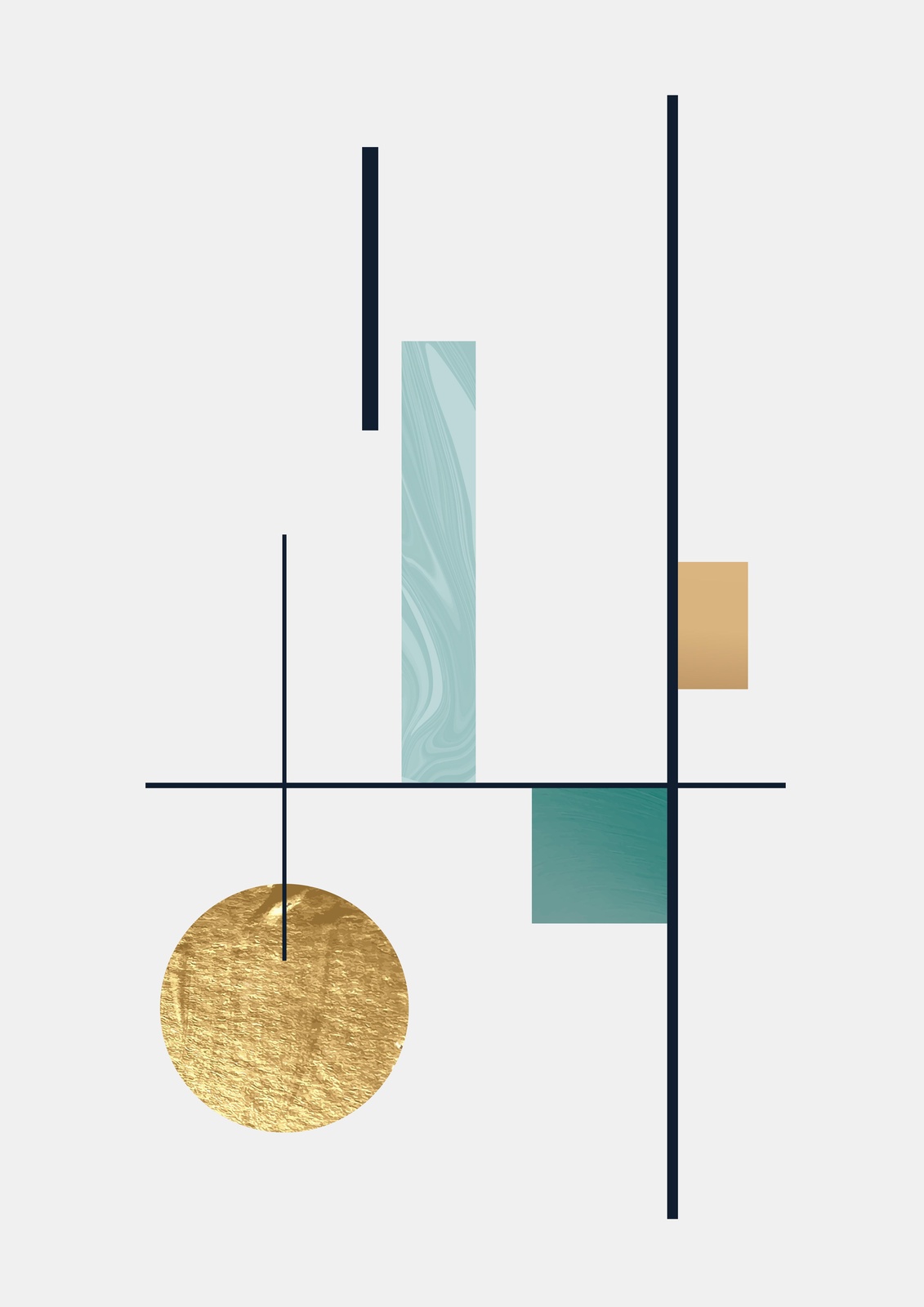 Abstract Geometric Gold & Teal Wall Art