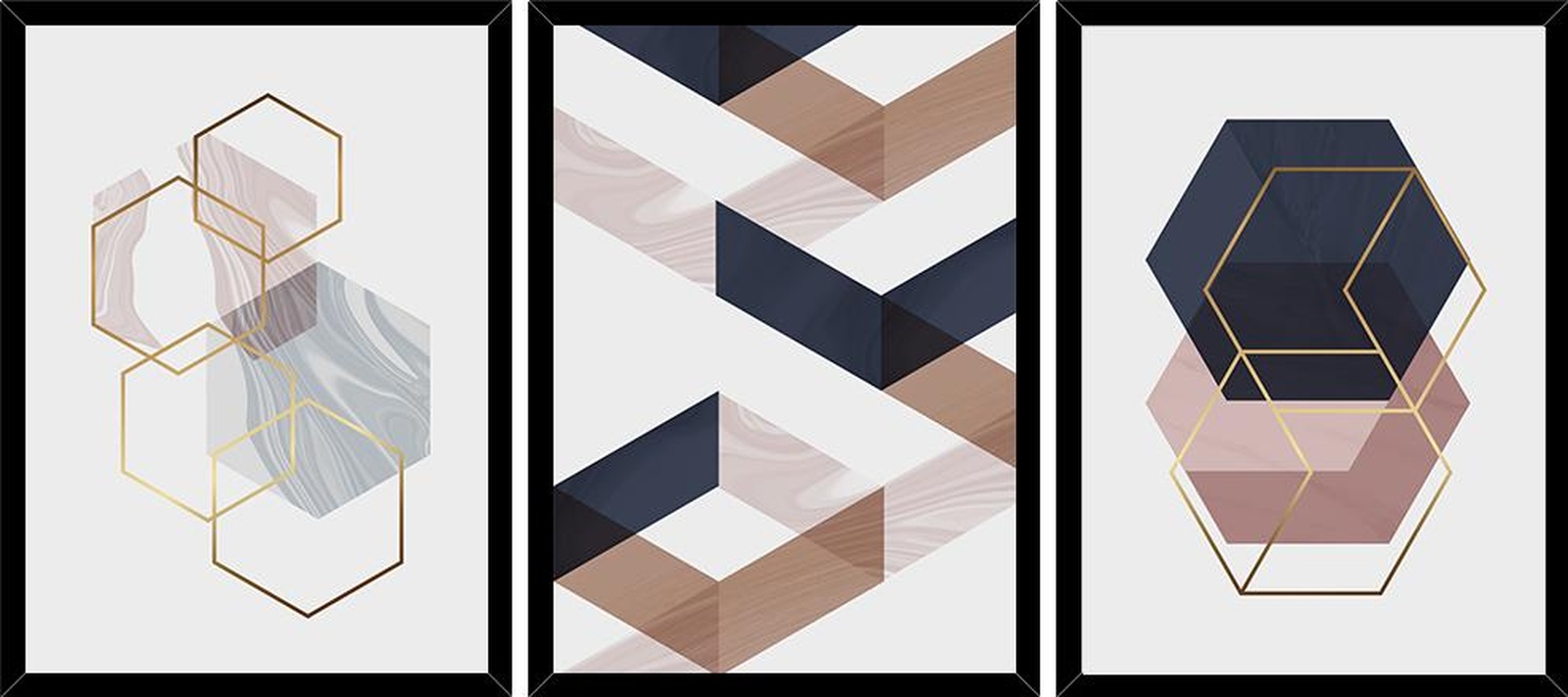 Geometric Hexagon Gold Wall Art Wall Art