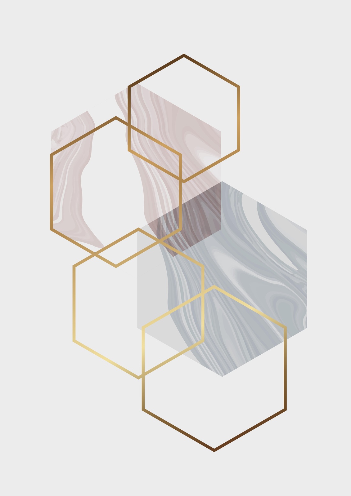 Geometric Marble Hexagon Gold Wall Art