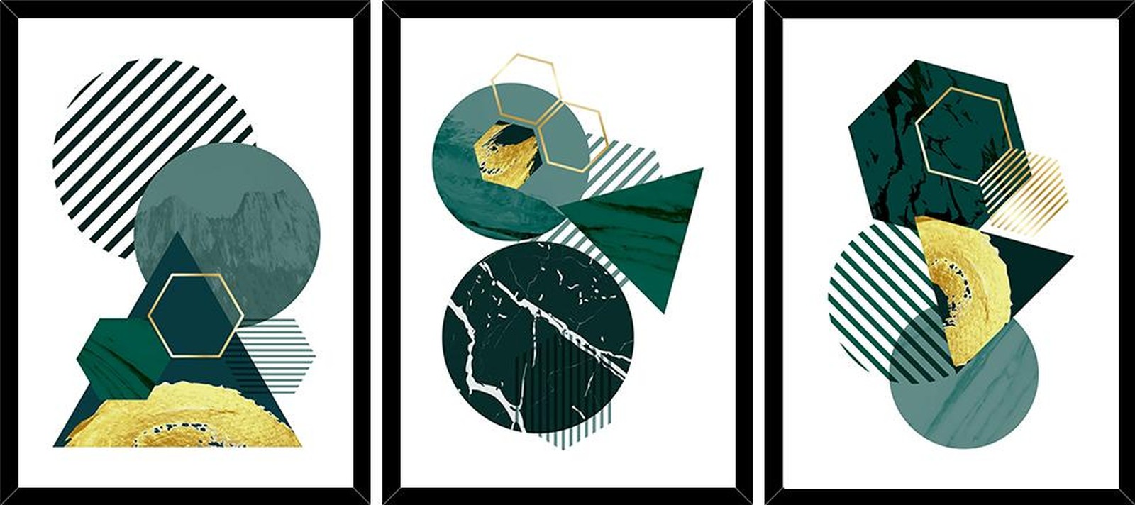 Modern Geometric Emerald Gold Wall Art Set