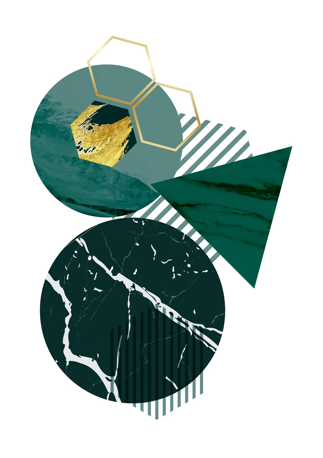 Modern Gold Geometric Emerald Abstract Wall Art