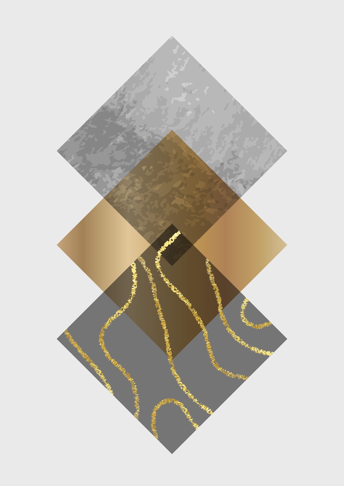 Geometric Gold & Grey Textured Diamonds Wall Art