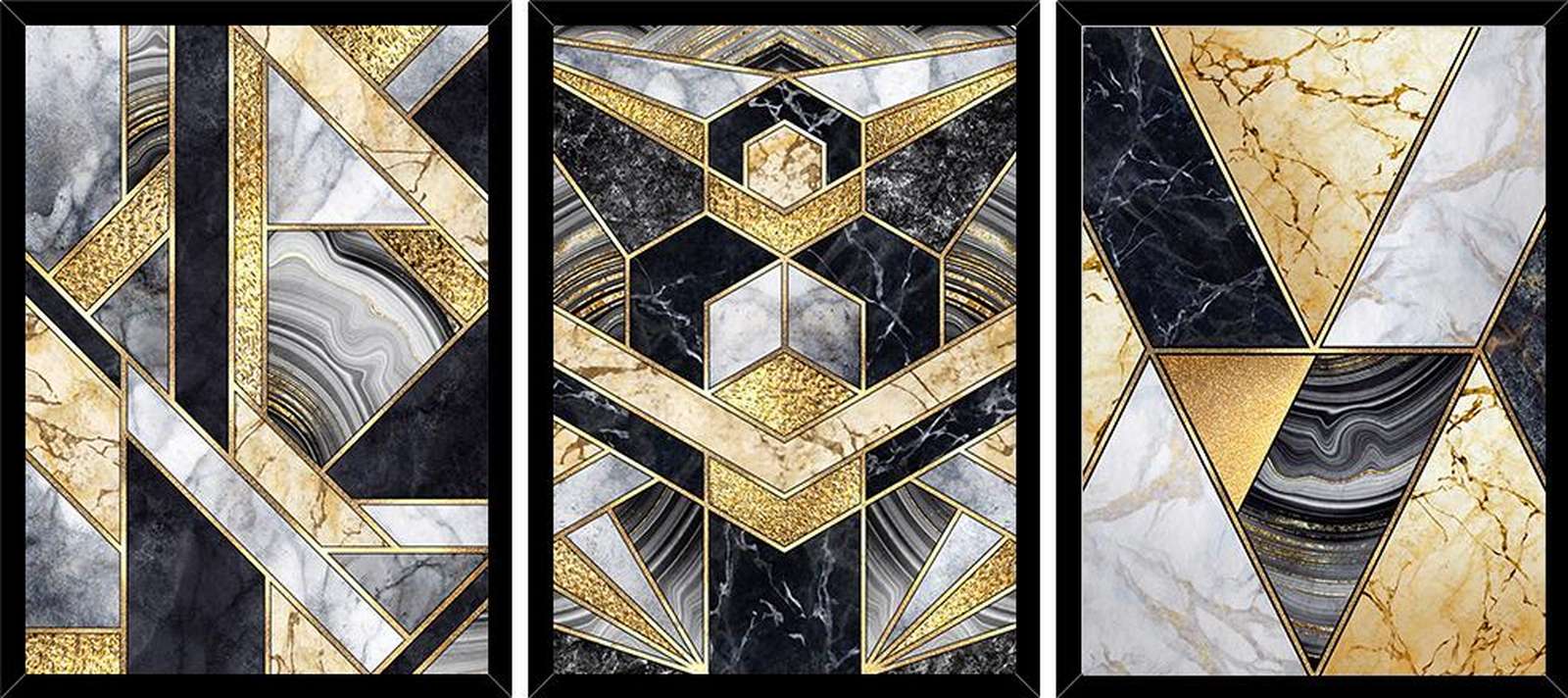 Geometric Luxury Marble & Gold Triangles Wall Art