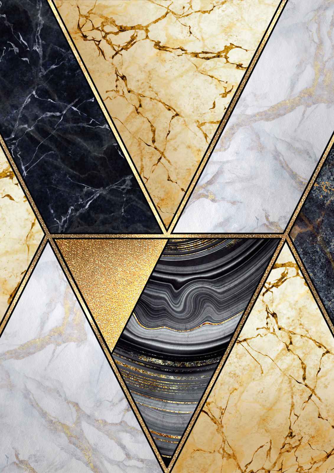 Geometric Marble & Gold Triangles Wall Art