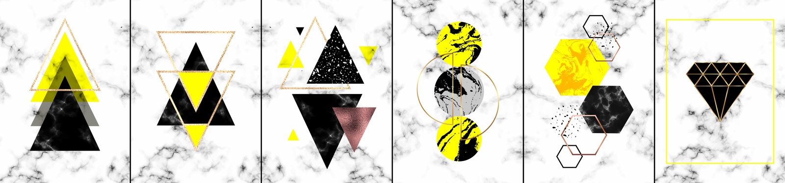 Geometric Marble Yellow & Black Wall Art