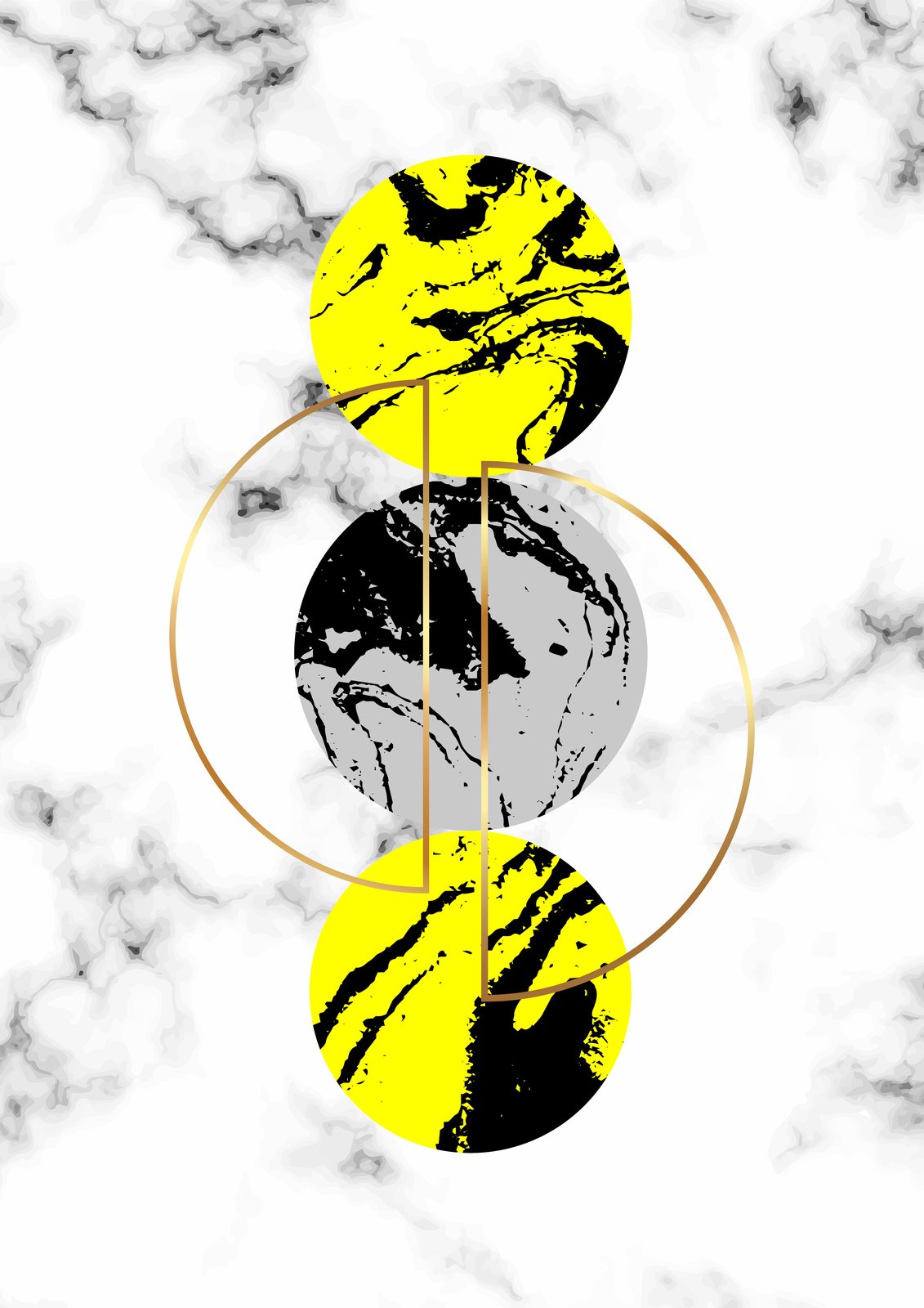 Geometric Yellow & Marble Circles Wall Art