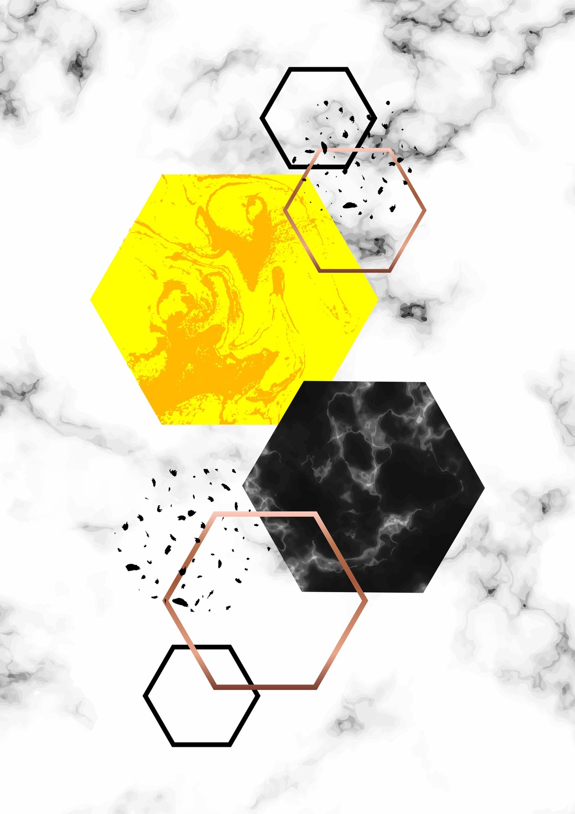 Modern Geometric Hexagon Marble Wall Art