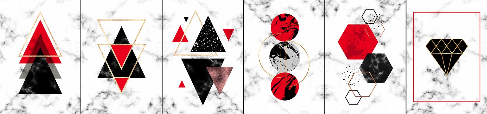 Geometric Glam Marble & Gold Wall Art