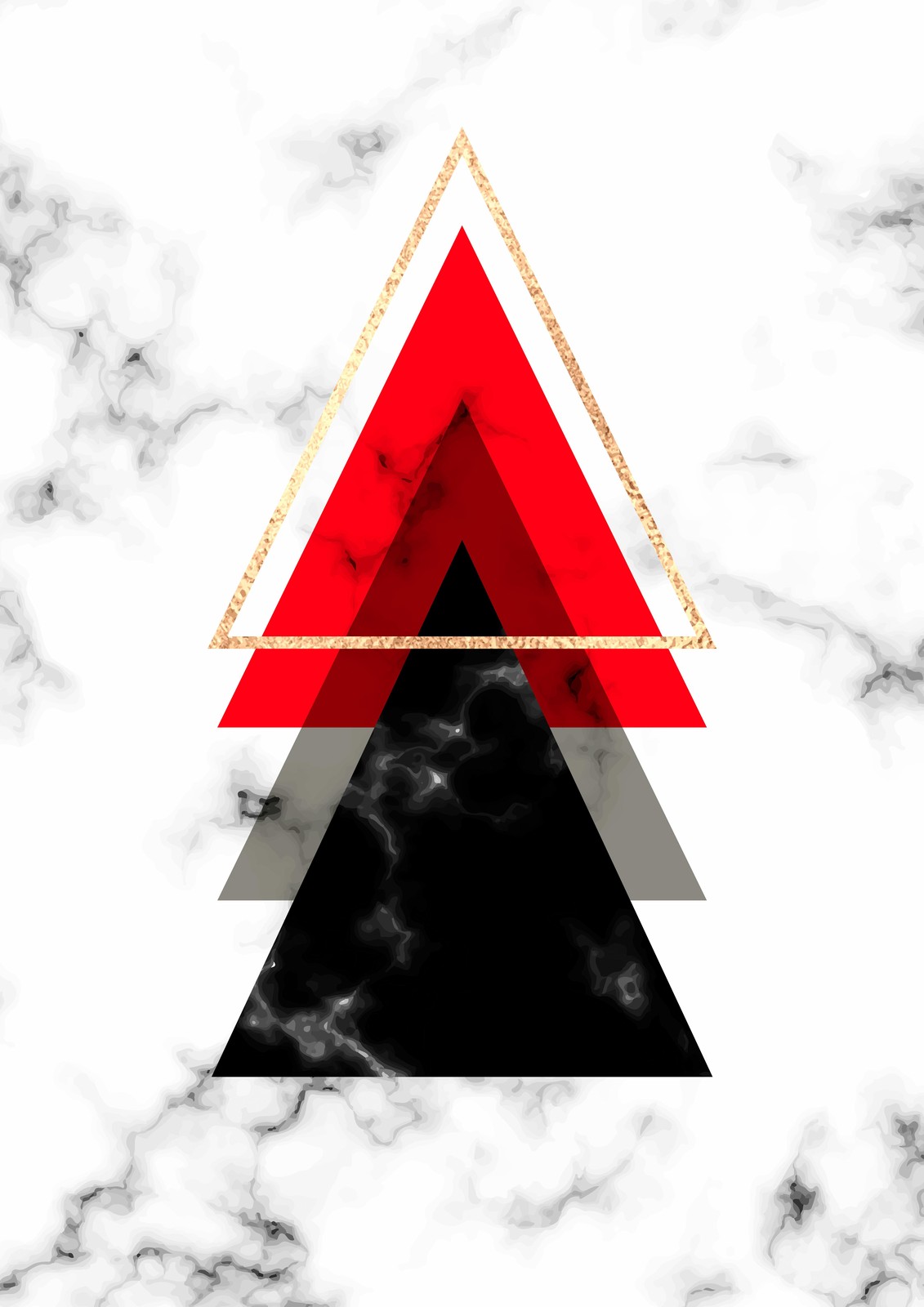Modern Geometric Red Black Marble Wall Art