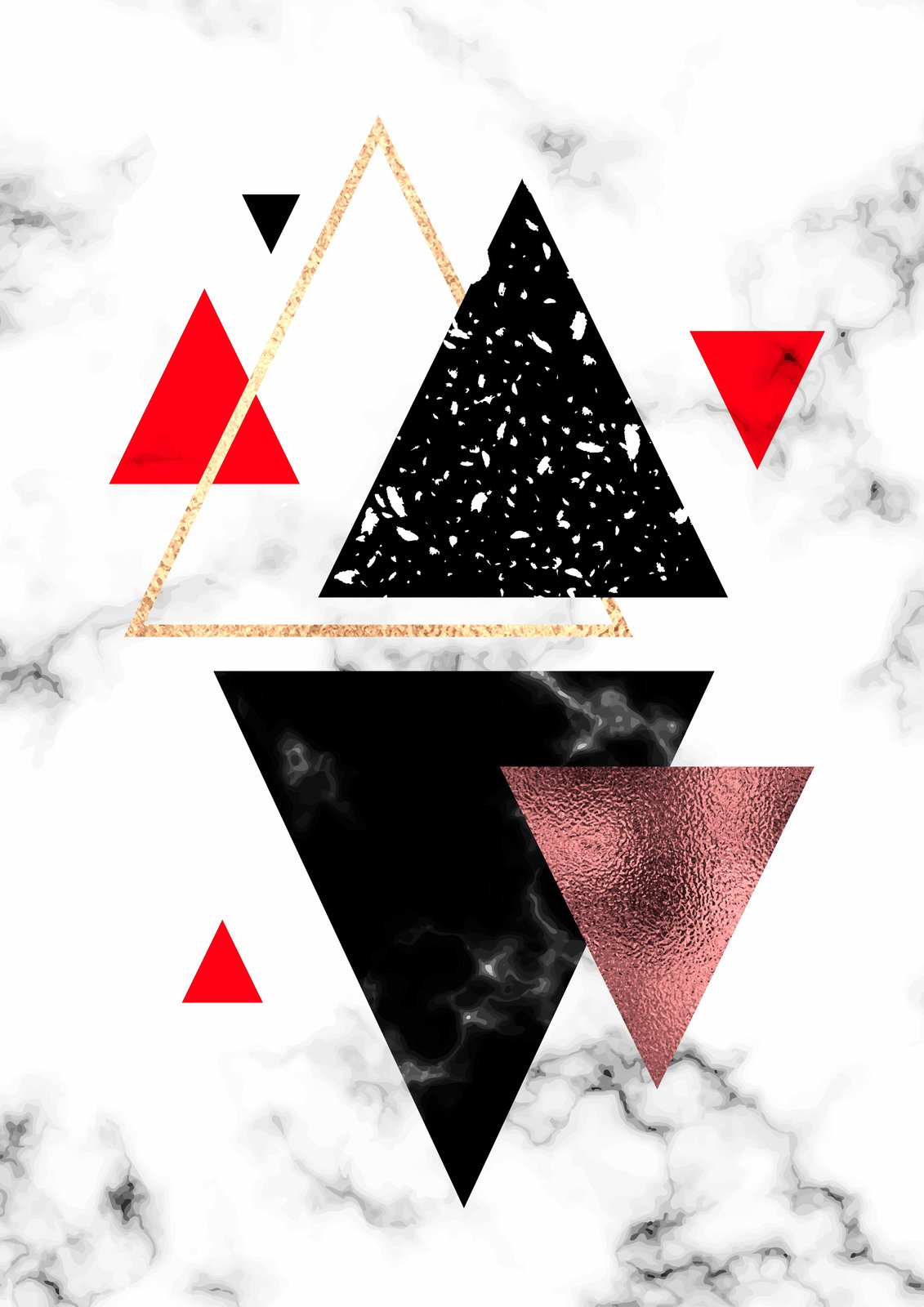 Modern Geometric Marble Red Gold Wall Art