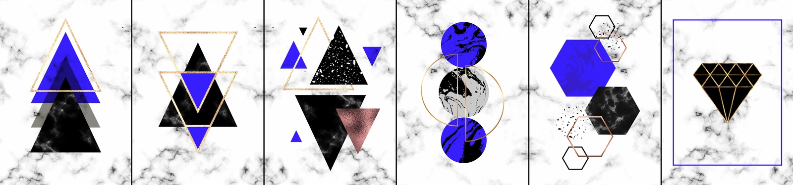 Geometric Abstract Art with Marble & Gold Wall Art