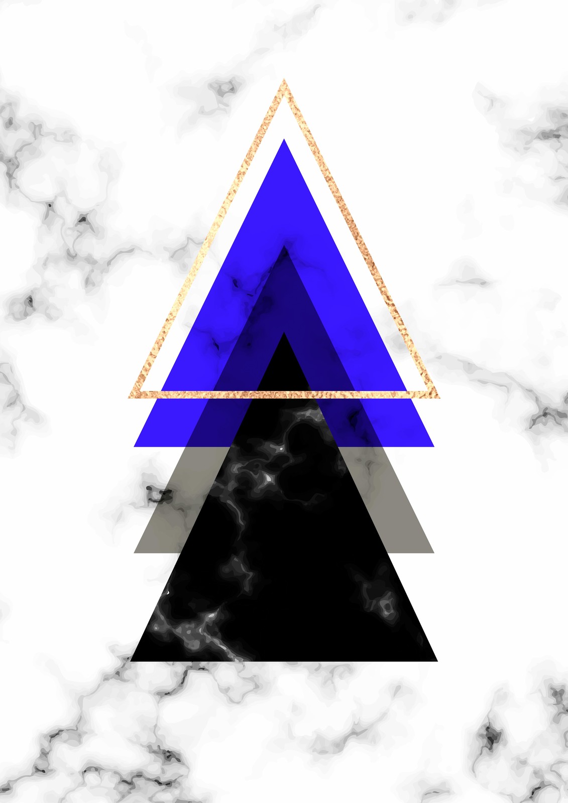 Geometric Blue & Gold Triangles Marble Wall Art