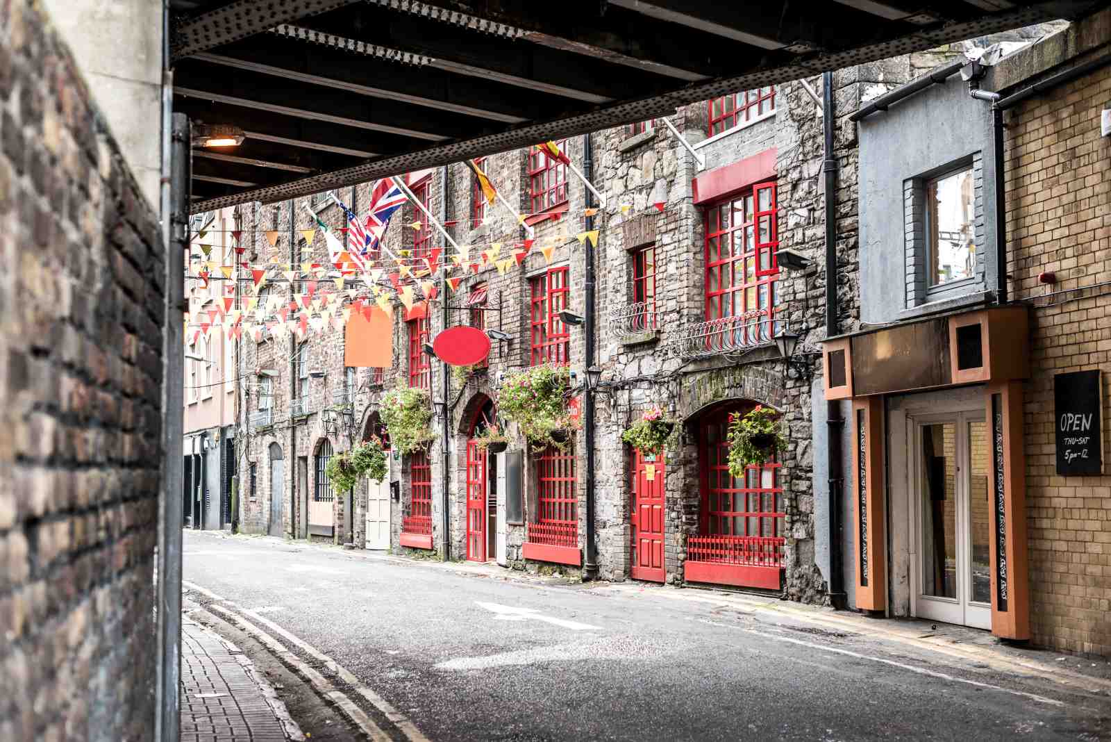 Vibrant Irish Alleyway Red Windows Wall Art