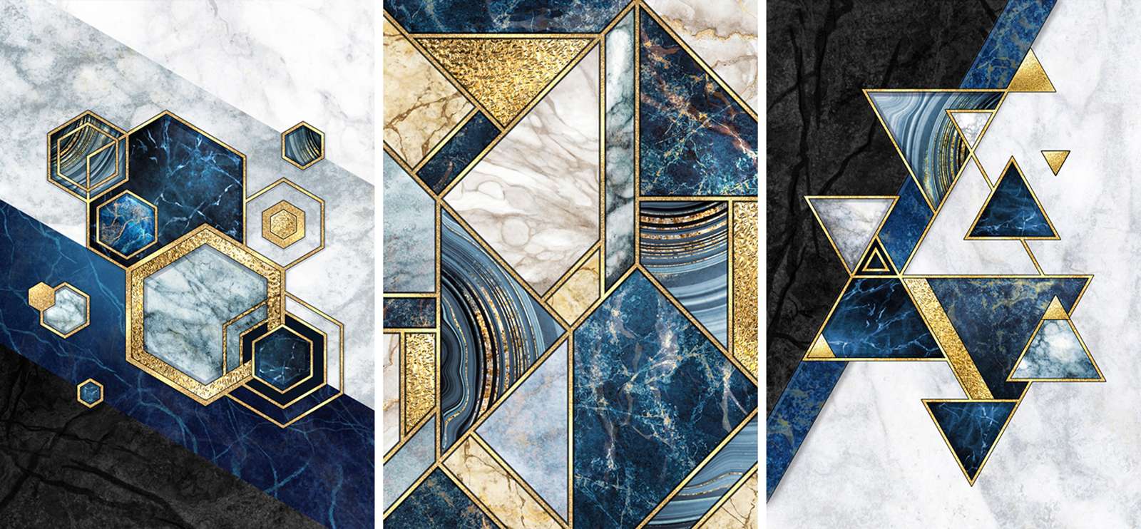 Geometric Marble & Gold Wall Art Wall Art