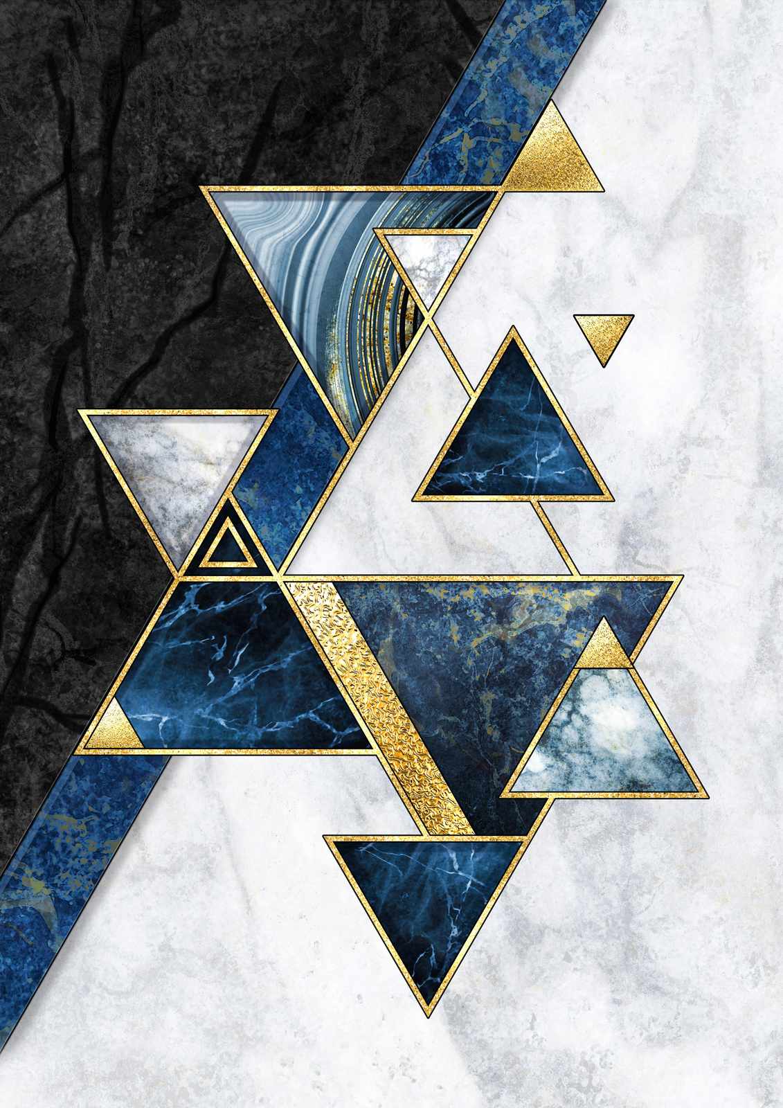 Geometric Marble Gold Triangles Wall Art
