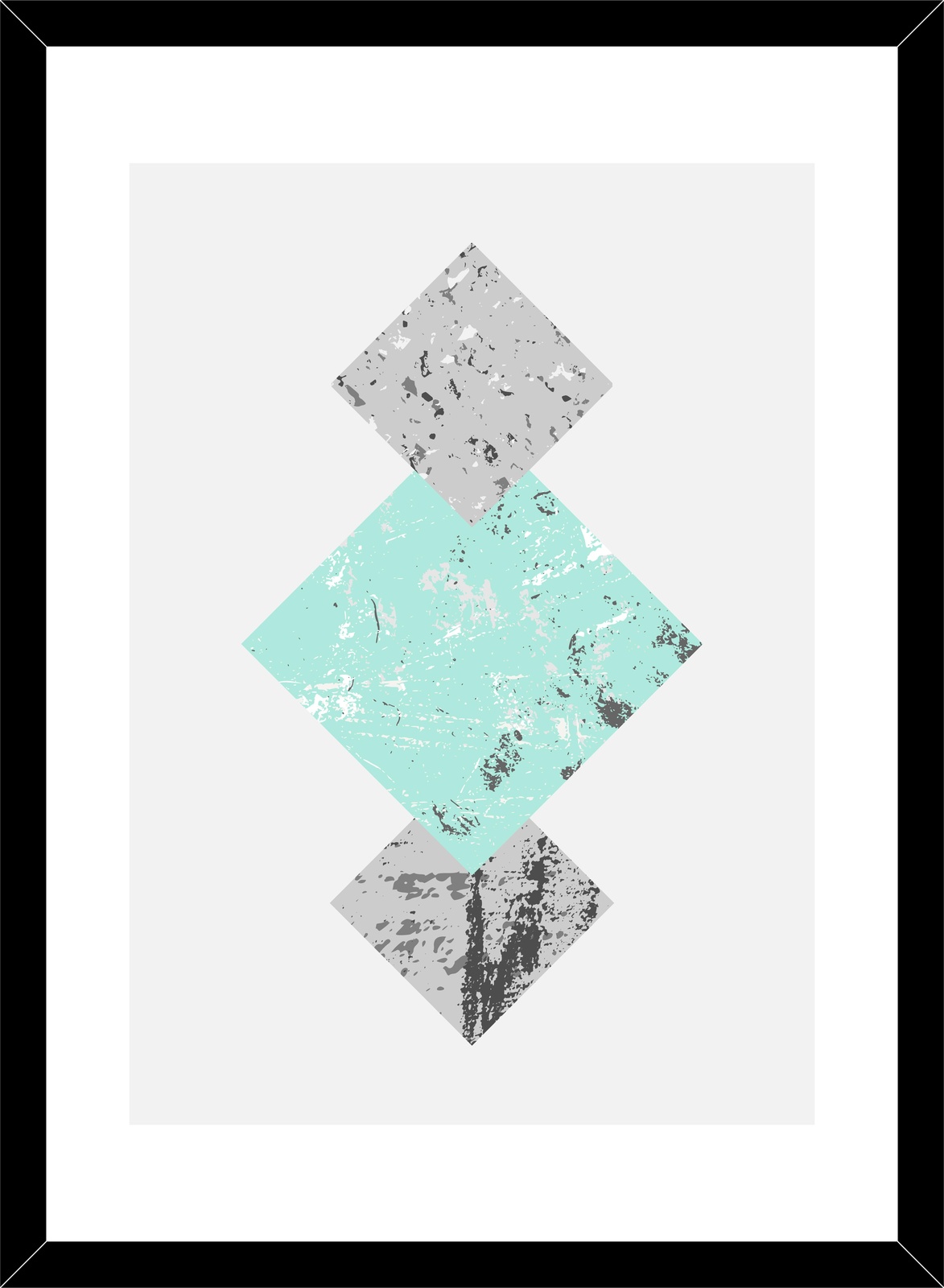 Abstract Teal & Grey Diamonds Wall Art