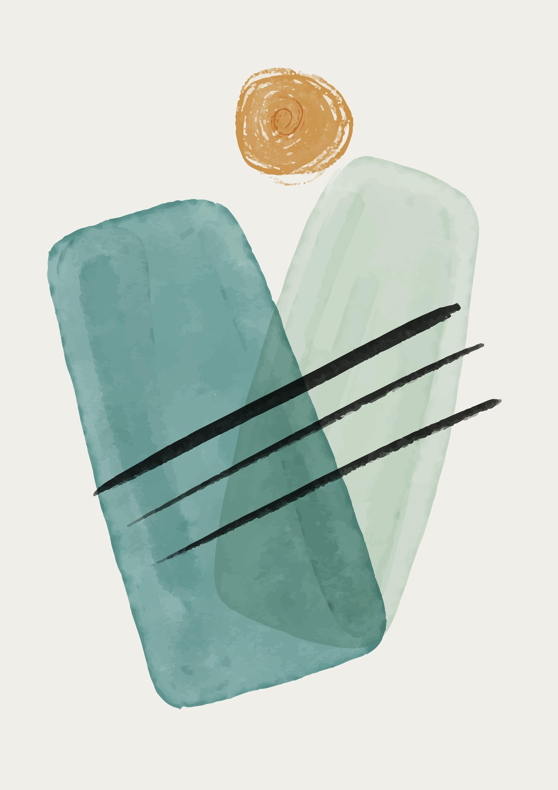 Modern Abstract Teal & Sage Geometric Wall Art