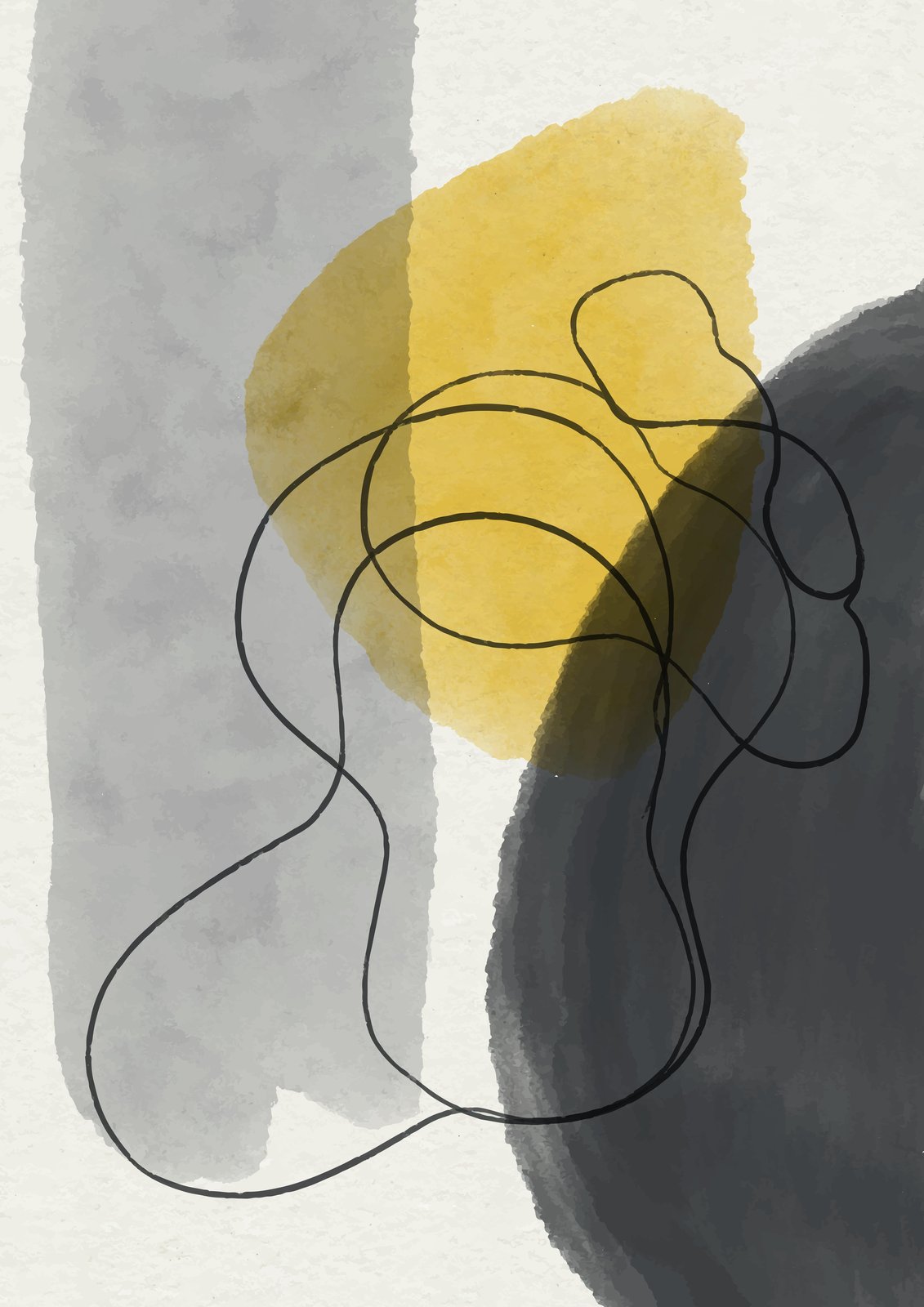 Abstract Mustard & Gray Organic Lines Wall Art