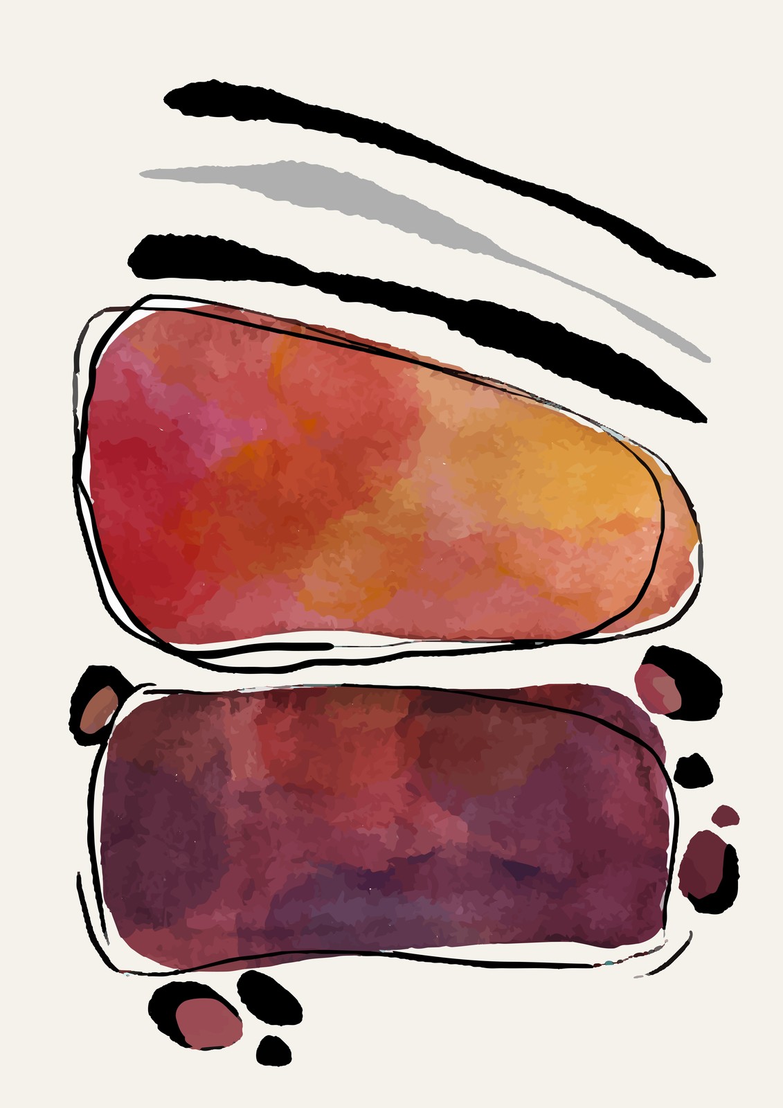 Modern Abstract Ochre & Burgundy Shapes Wall Art
