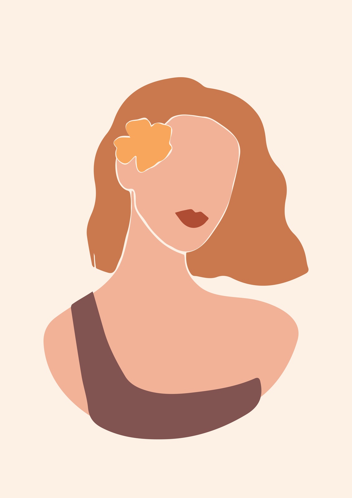 Boho Abstract Woman Face Floral Wall Art