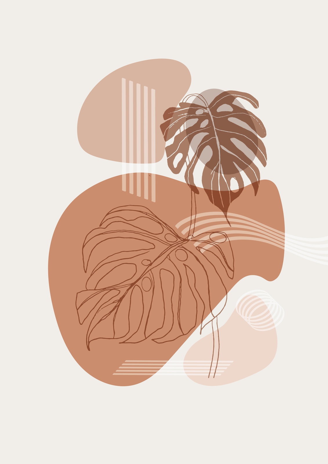 Boho Abstract Monstera Leaf Wall Art