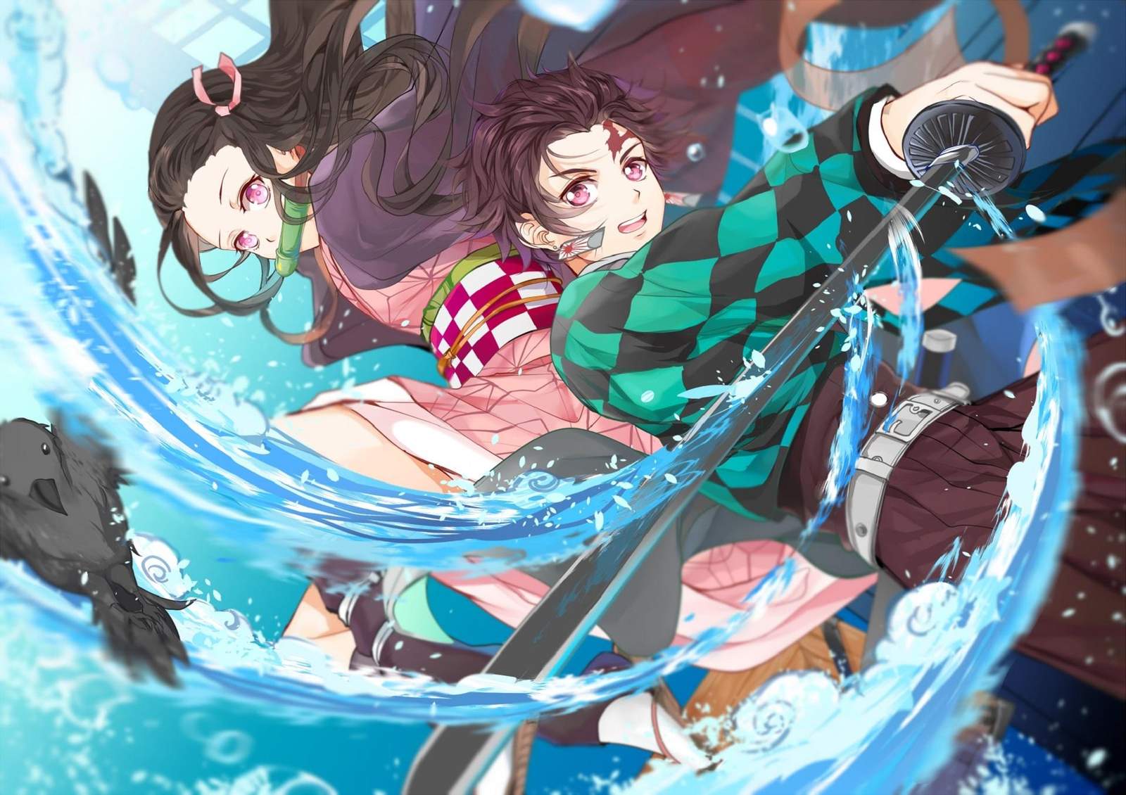 Dynamic Anime Duo Water Strike Wall Art