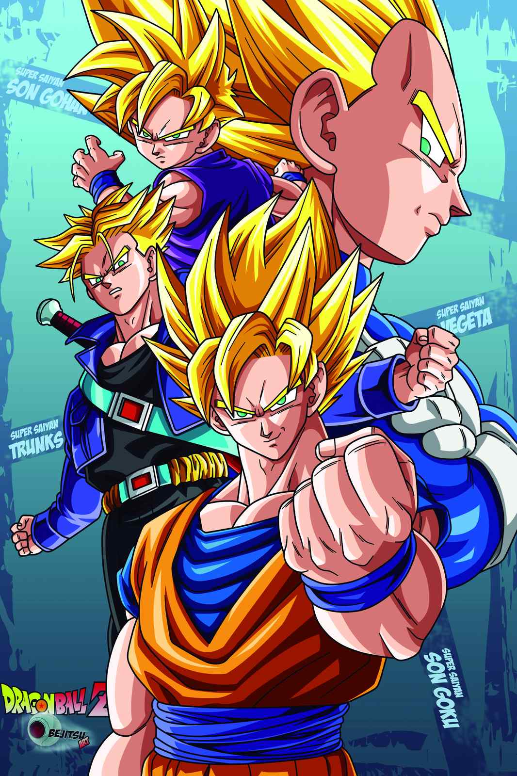 Super Saiyan Goku, Vegeta, Gohan, Trunks Wall Art