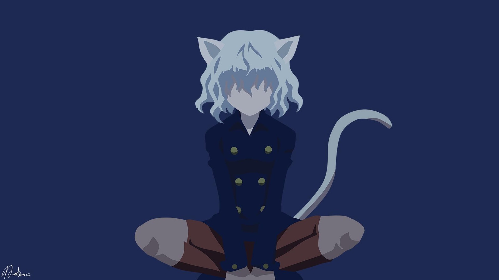 Anime Cat Character Dark Blue Wall Art