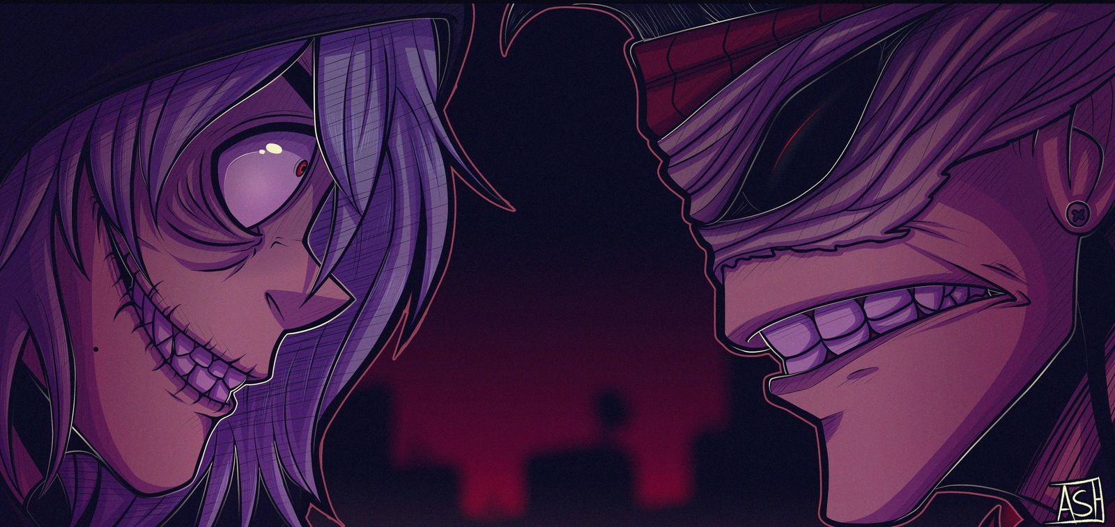 Creepy Anime Duo Gothic Dark Art Wall Art