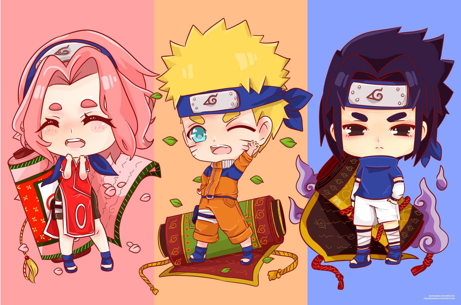 Chibi Naruto Sakura Sasuke Anime Wall Art