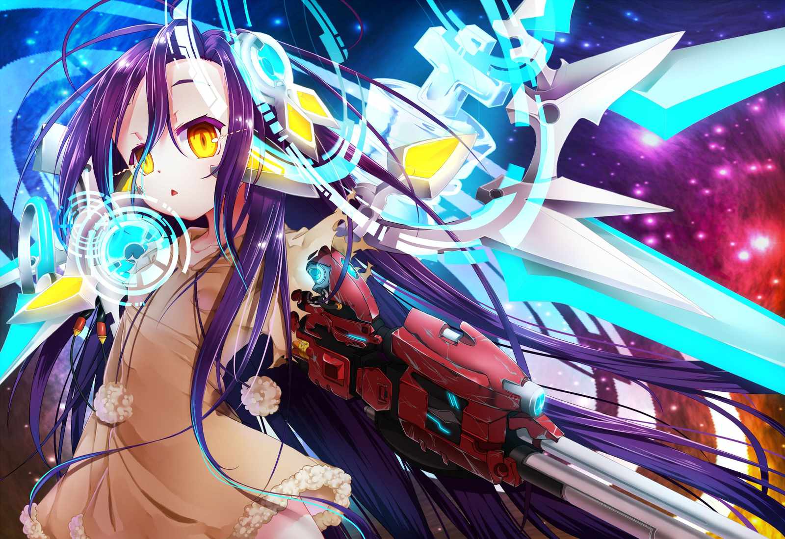Anime Sci-Fi Warrior Purple Hair Wall Art