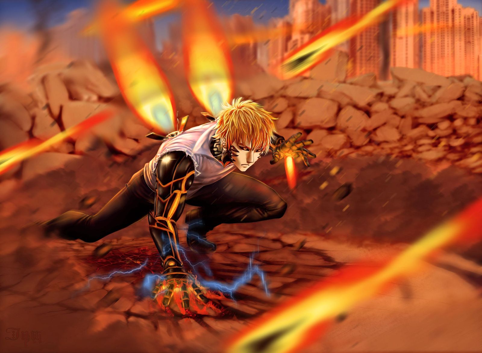 Fiery Cyborg Anime Warrior Wall Art