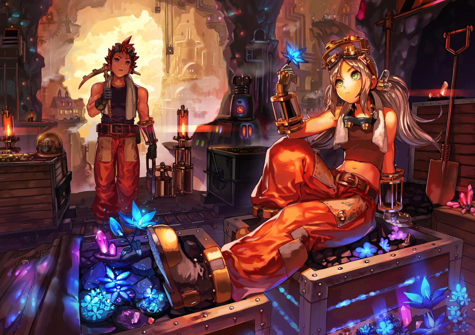 Steampunk Adventurers Crystal Mining Wall Art
