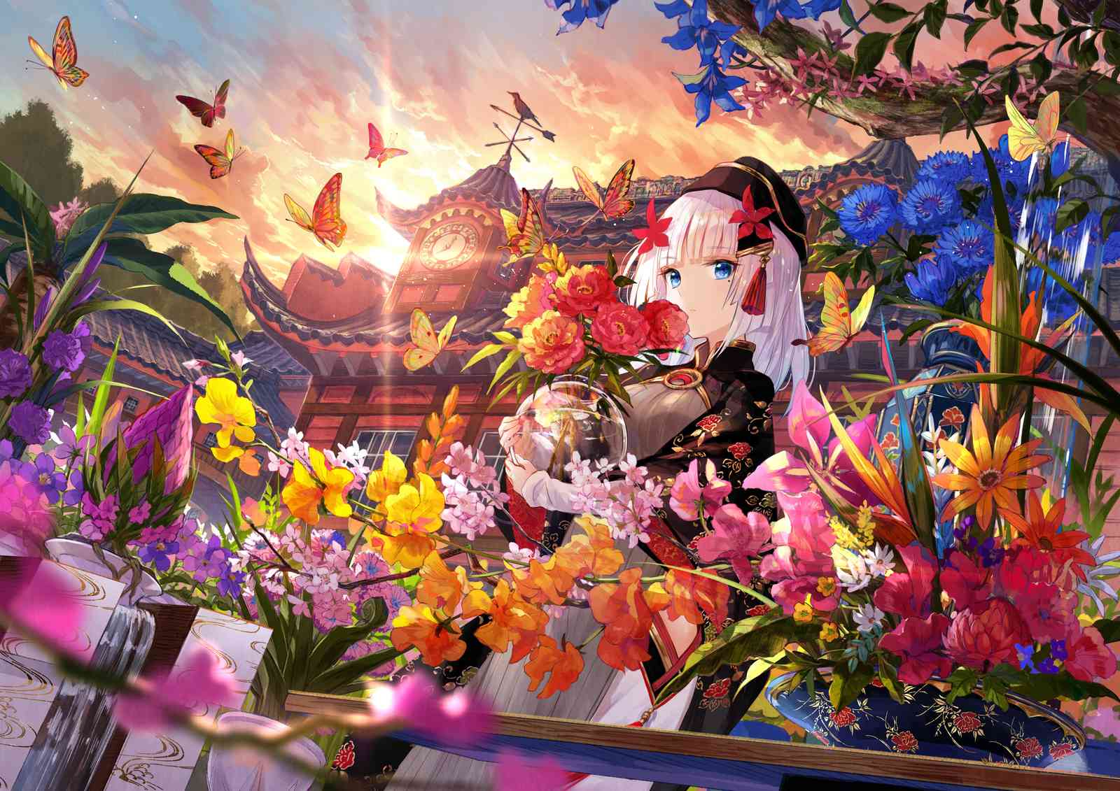 Enchanting Anime Girl & Butterflies Wall Art