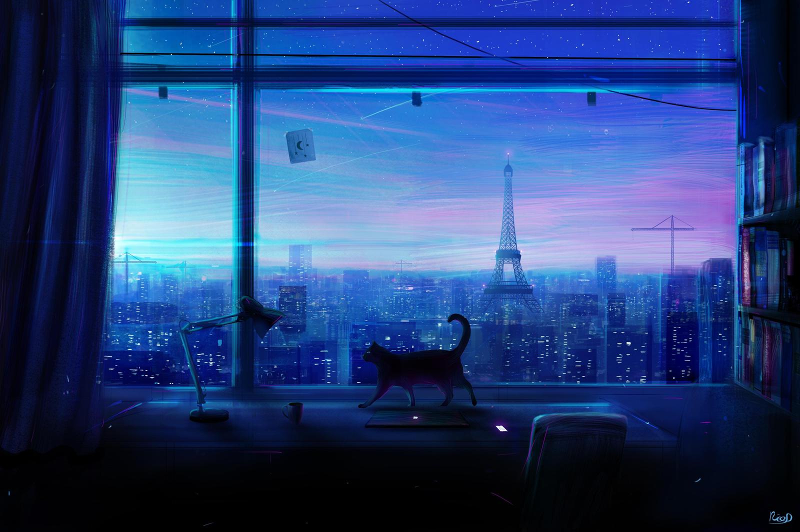 Parisian Dream Cat Skyline Wall Art