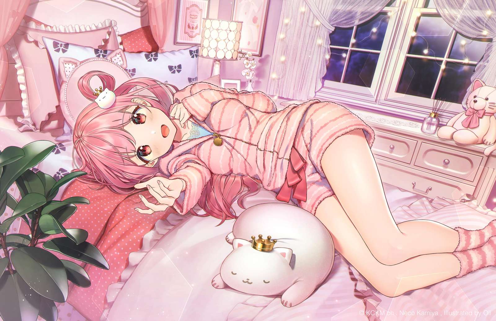 Cozy Pink Bedroom Anime Girl Wall Art