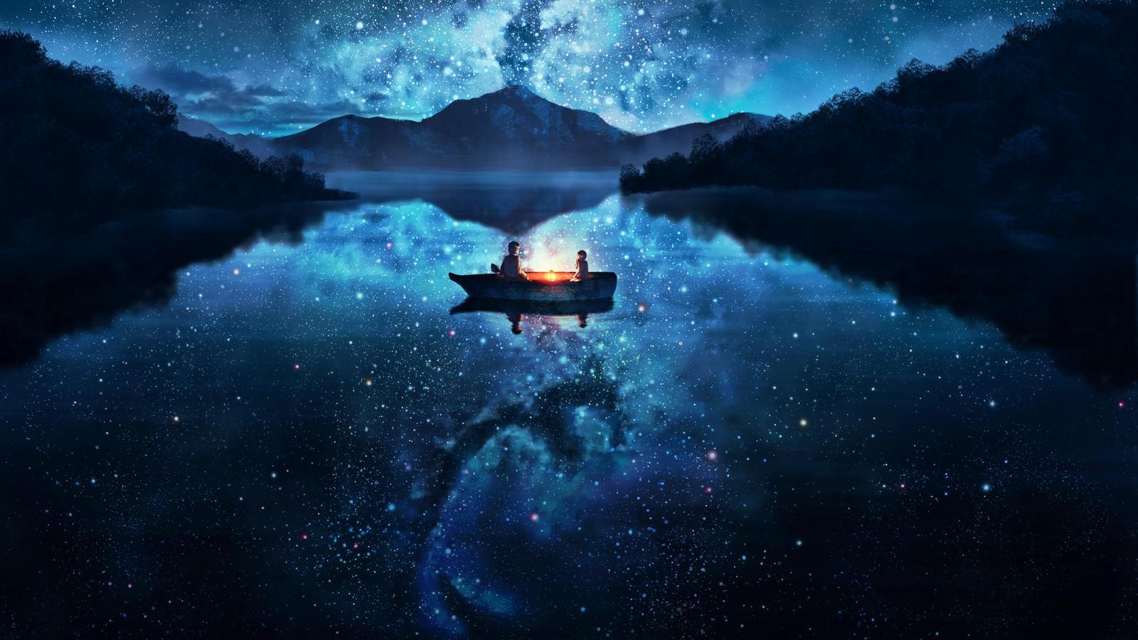 Magical Starry Night Boat Ride Wall Art