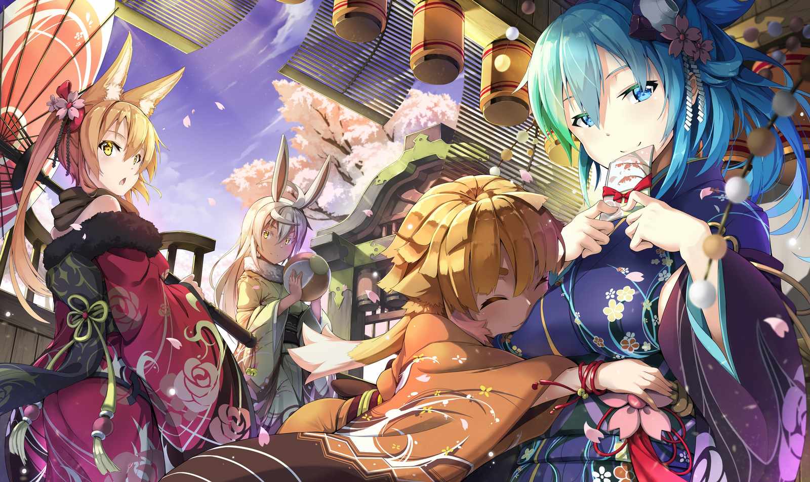 Anime Festival Girls Kimono Wall Art