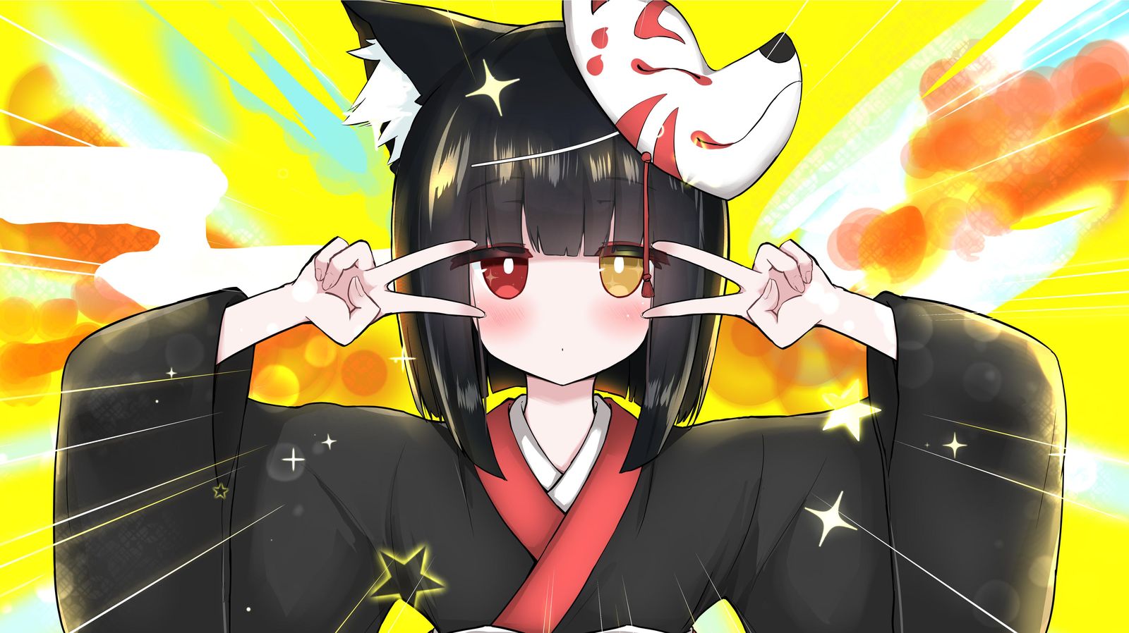 Kawaii Kitsune Mask Anime Girl Wall Art