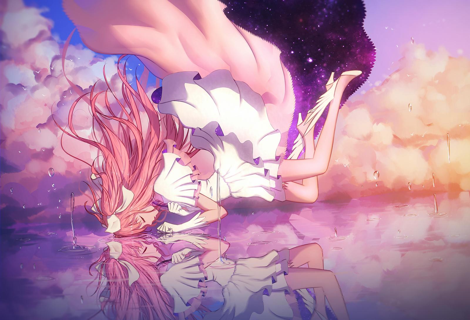 Magical Girl Reflecting on Pink Clouds Wall Art