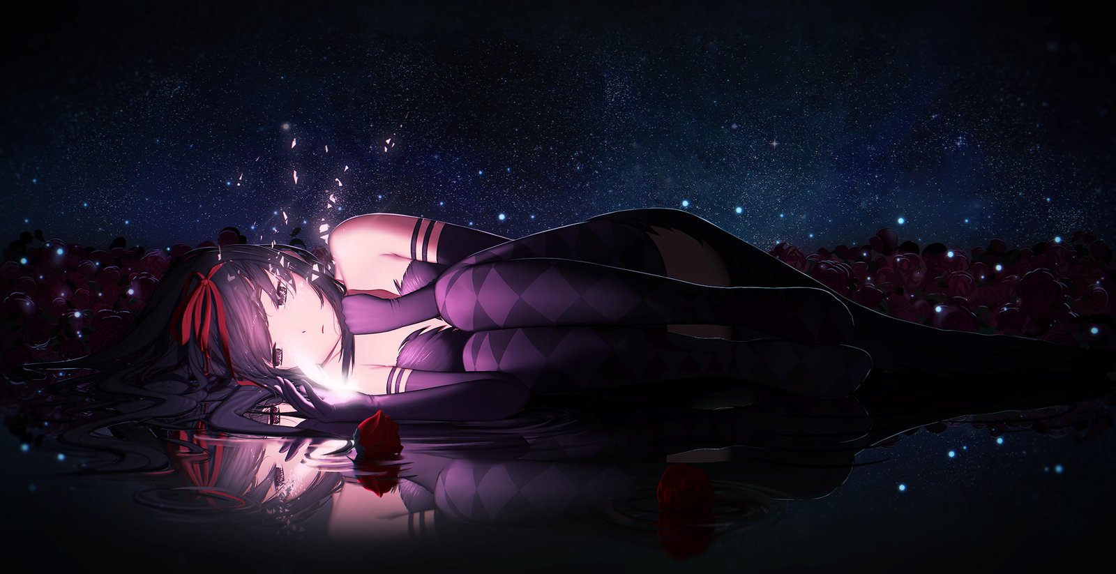 Enigmatic Anime Girl Starry Night Wall Art