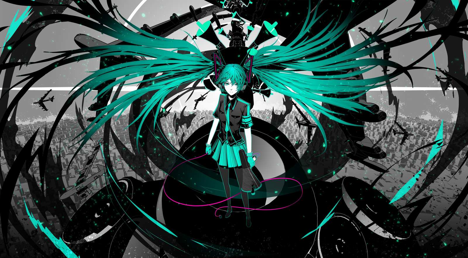 Cyberpunk Anime Girl Teal Wings Wall Art
