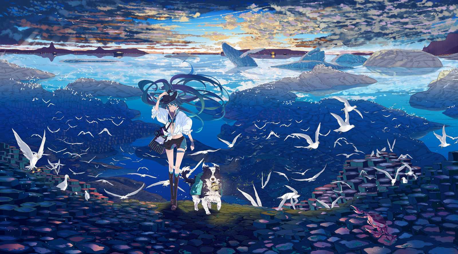 Serene Coastal Journey Anime Wall Art