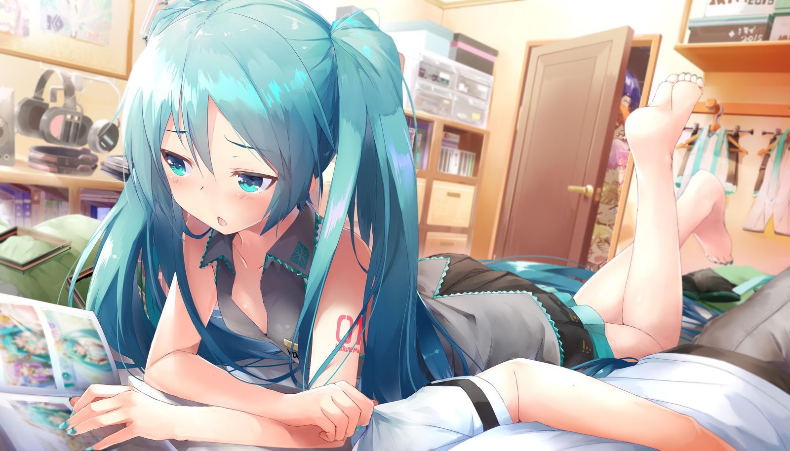 Vibrant Anime Girl Teal Hair Wall Art