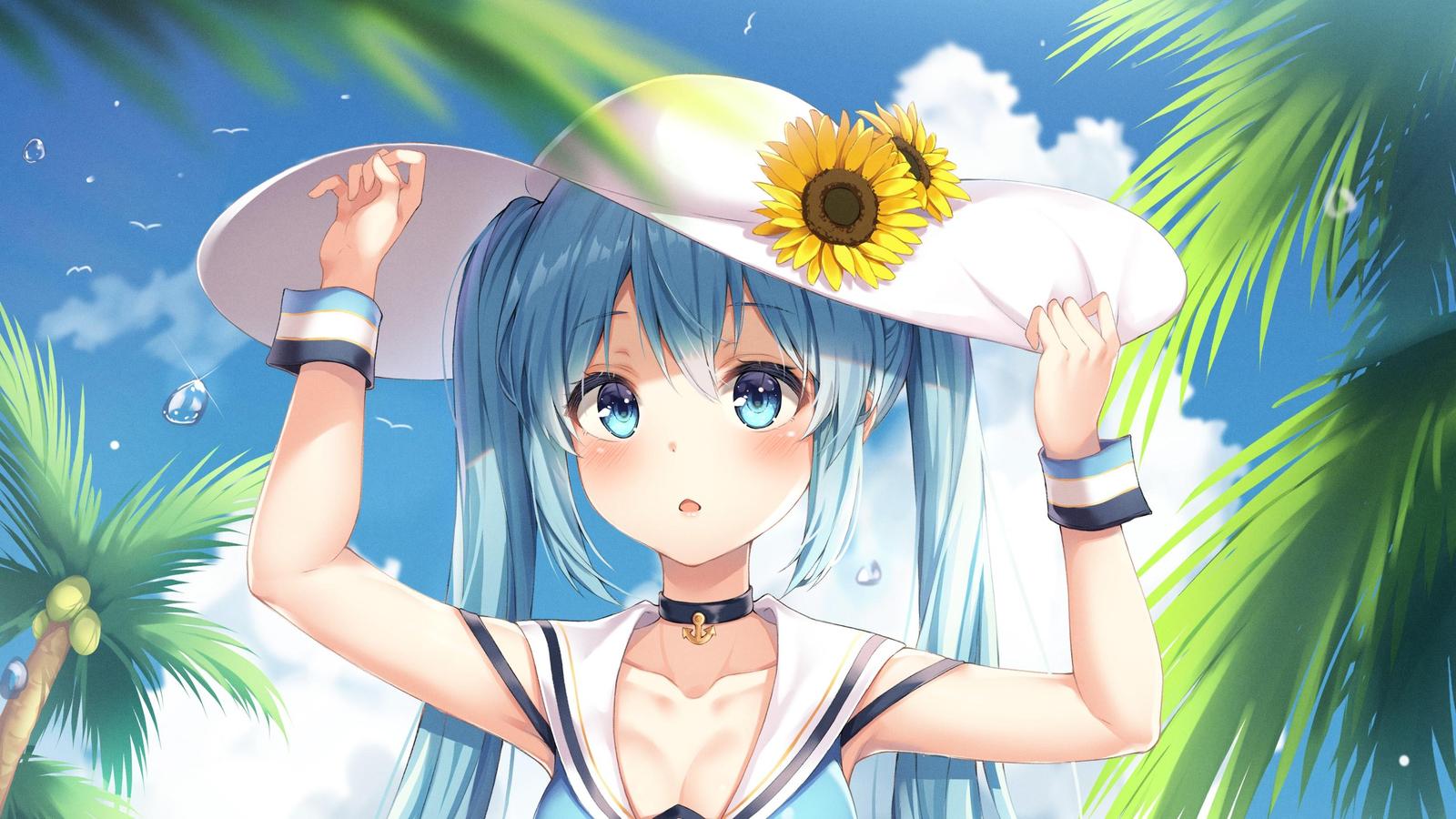 Summer Anime Girl Sunflower Hat Wall Art